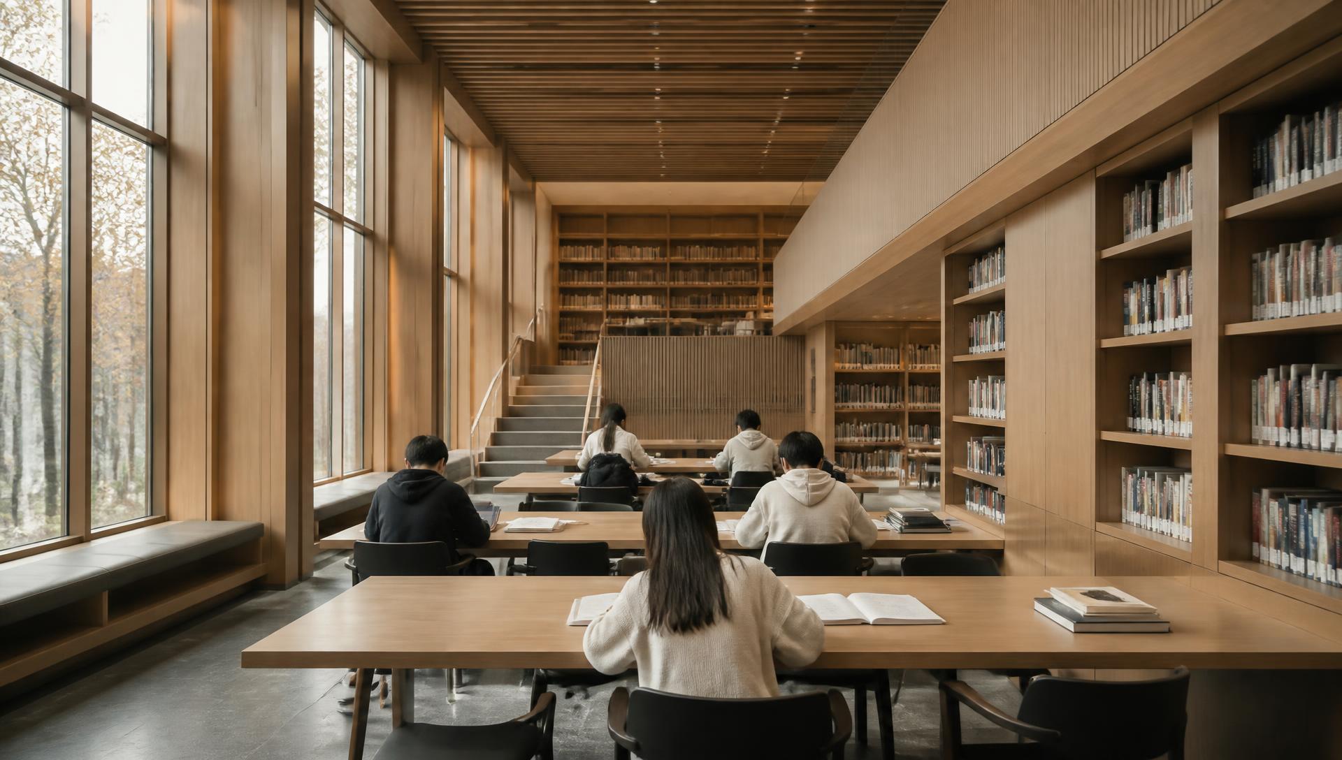 Students studying in a campus library